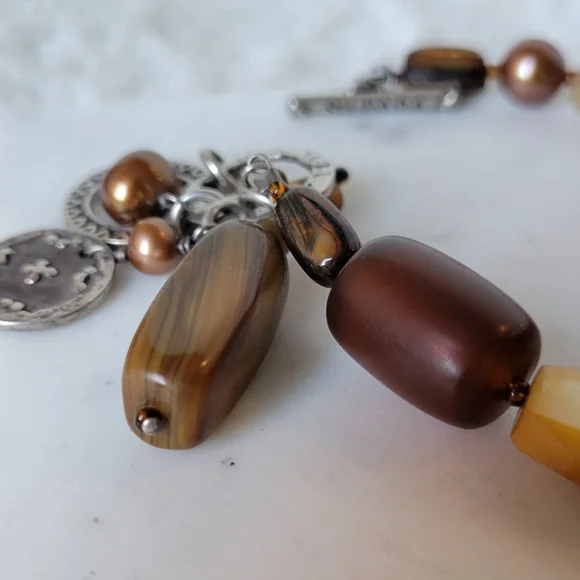 SILPADA Beaded Gemstone Bracelet w/ Shell, Horn, Glass, Pearls, Sterling, Bronze - Picture 5 of 8